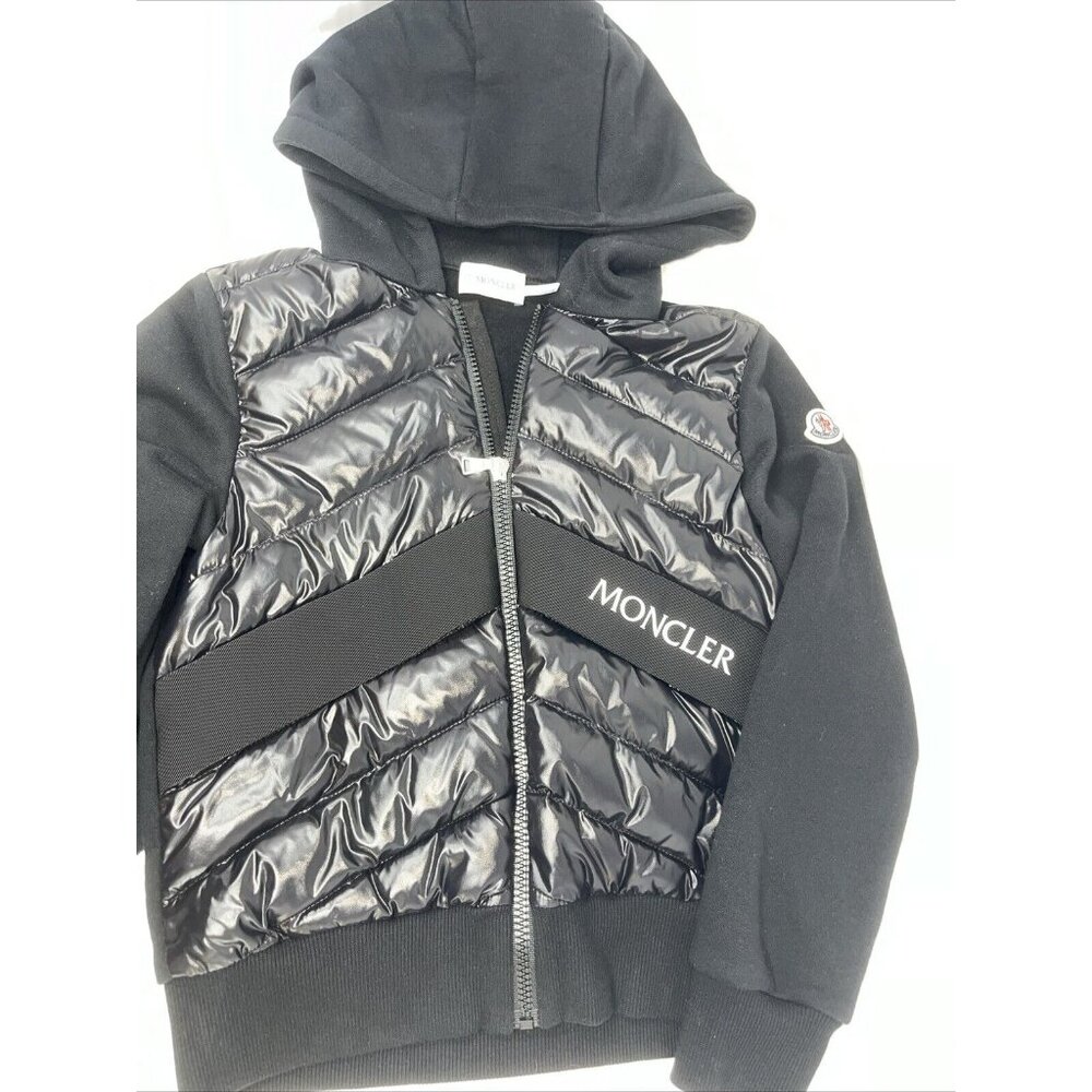 Moncler Kid's Quilted Down & Knit Hooded Black Cardigan Jacket Coat 10 NWT - Picture 4 of 10